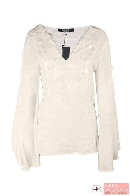 SEVA Μπλούζα εκρού τύπου τουνίκ