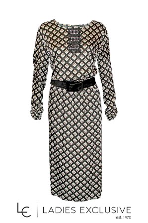 ESTEL Φόρεμα με μοτίβο με γεωμετρικά σχέδια, λάστιχο στη μέση και ζώνη