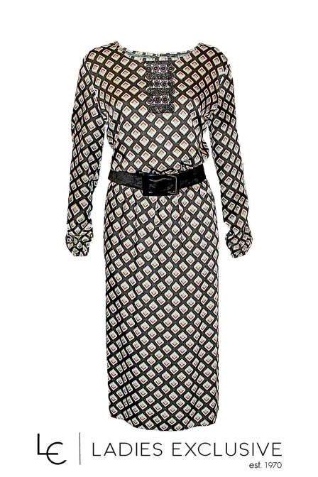 ESTEL Φόρεμα με μοτίβο με γεωμετρικά σχέδια, λάστιχο στη μέση και ζώνη